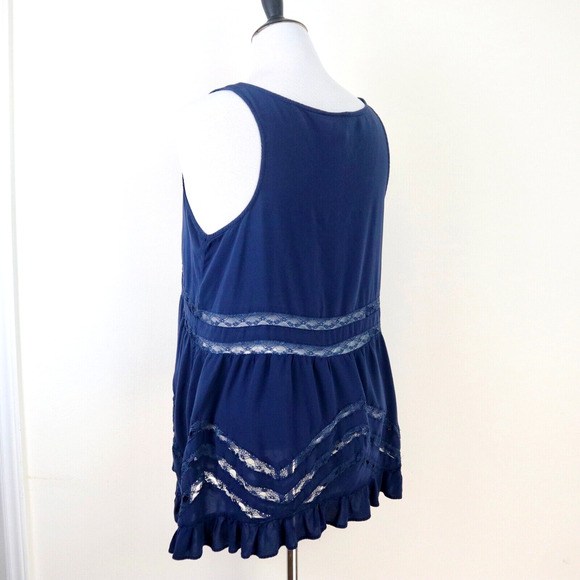 Torrid Size 0 / L Challis Hi Lo Ruffle Tank Top Tunic Navy Blue Lace - Picture 4 of 11